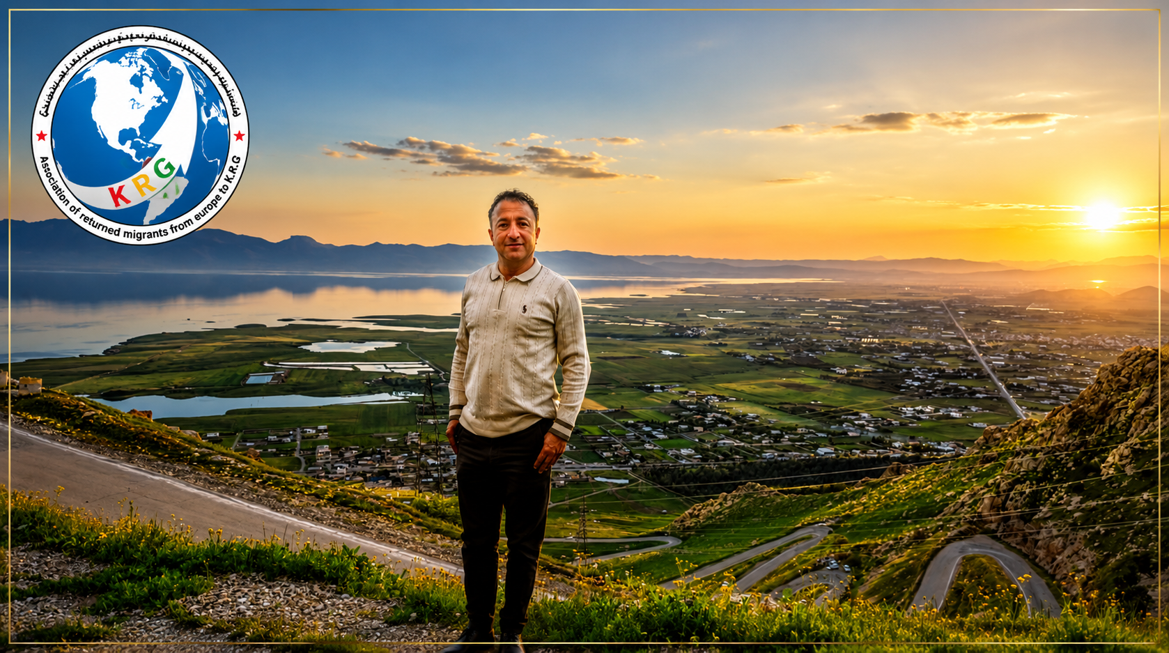 President Abubakr Ali Aziz overlooking Ranya valley at sunset